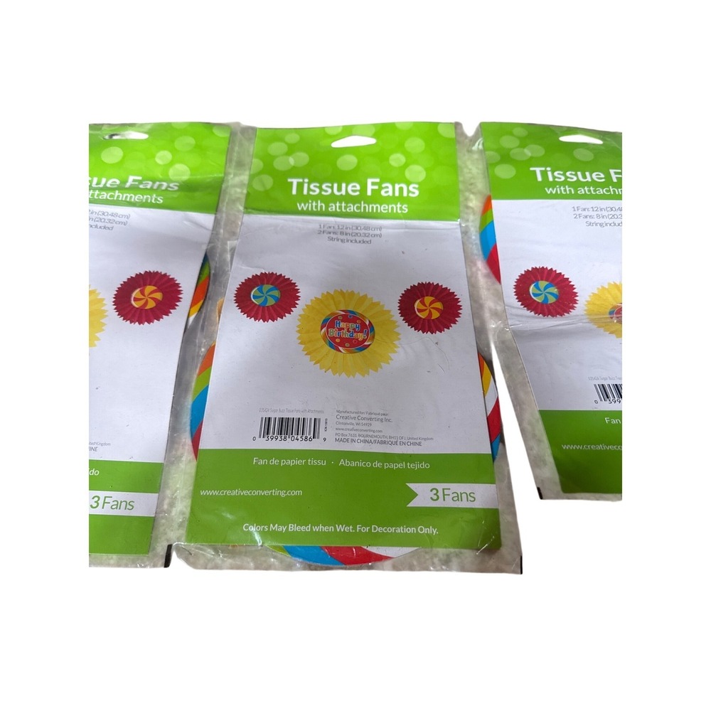Creative Converting Happy Birthday Tissue Fans Hanging‎ Decorations 9ct ttal